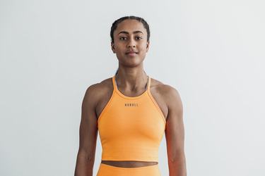 Nobull Halter Crop Neon Ribbed Women's Tank Tops Orange | Australia (GF6048)